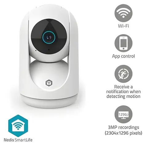 Nedis WIFICI23CWT bílá / Vnitřní kamera / Wi-Fi / SmartLife / 3MP Full HD 1296p / Náklon / microSD