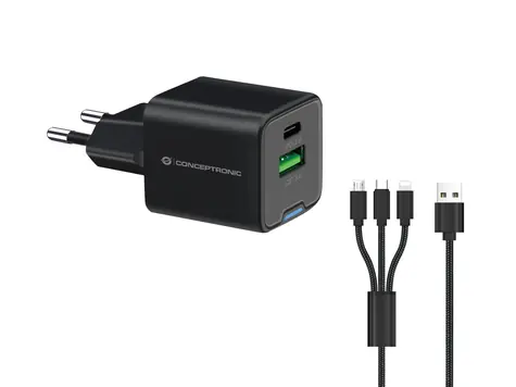 Conceptronic ALTHEA16B černá / USB nabíjecí adaptér / 1x USB-A / 1x USB-C / 33 W GaN / PD