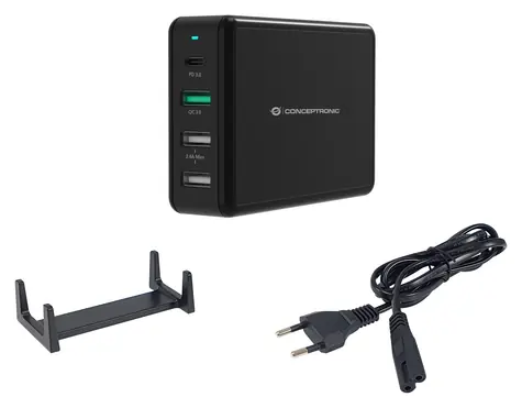 Conceptronic OZUL01B černá / USB nabíjecí adaptér / 3x USB-A / 1x USB-C / 65 W / USB-PD