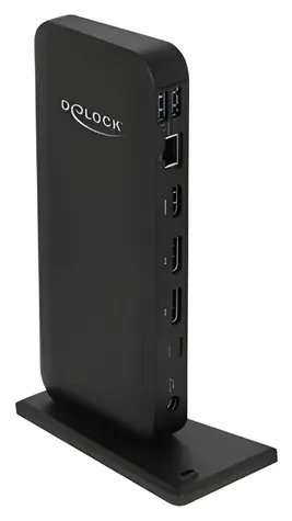 DeLock 87746 černá / Dokovací stanice / USB-C host / 2x DP + HDMI / 3x USB-A + 2x USB-C / LAN / PD 85W