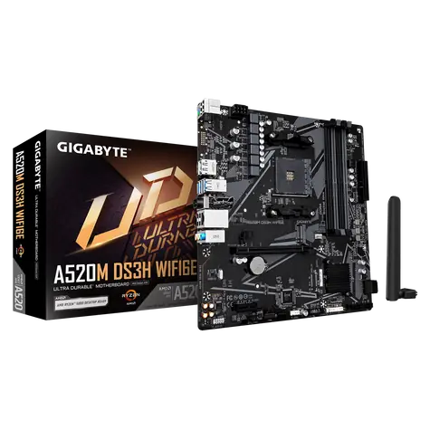 Gigabyte A520M DS3H WF6E / Základní deska / AMD A520 / AM4 / 4x DDR4 / Wi-Fi 6E / Bluetooth 5.3 / mATX