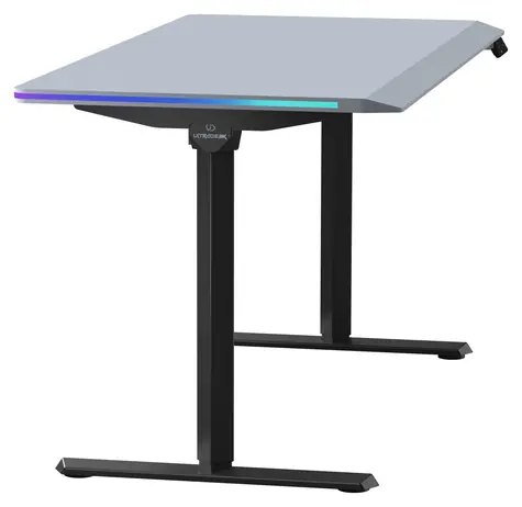 ULTRADESK Quest černá-šedá / Herní stůl / 140 x 70 x 72 - 120 cm / nastavitelná výška / LED RGB PRISMATIC