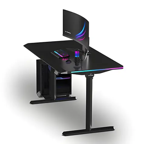ULTRADESK Quest černá / Herní stůl / 140 x 70 x 72 - 120 cm / nastavitelná výška / LED RGB PRISMATIC