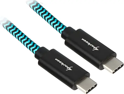 Sharkoon USB-C 3.2 Gen 2 černá, modrá / USB kabel USB-C - USB-C / Opletený / Hliníkové konektory / 0,5 m