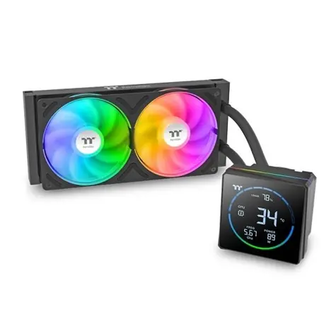 Thermaltake TH240 S V3 ARGB černá / AIO vodní chladič CPU / 2x 120 mm / 2500 RPM / 37,8 dB / 85,29 CFM / LCD displej
