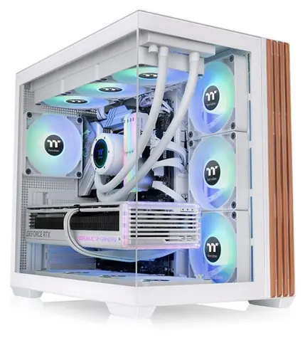 Thermaltake View 380 WS ARGB bílá/dřevo / ATX / 2x USB-A 3.0 / 1x USB-C 3.2 / 4x 120mm RGB / bez zdroje