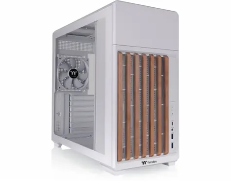Thermaltake TR300 WS bílá, dřevo / Skříň ATX / 2x USB-A 3.2 / 1x USB-C 3.2 / bez zdroje / průhledná bočnice