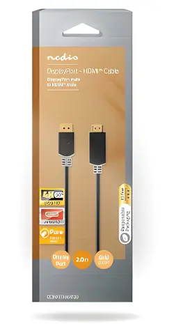 Nedis antracit / Kabel DisplayPort na HDMI / 4K 30Hz / Pozlacené konektory / 2 m