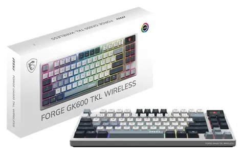 MSI FORGE GK600 TKL Sky modrá / Bezdrátová herní klávesnice / mechanická / 2.4GHz / BT / RGB / UK Layout