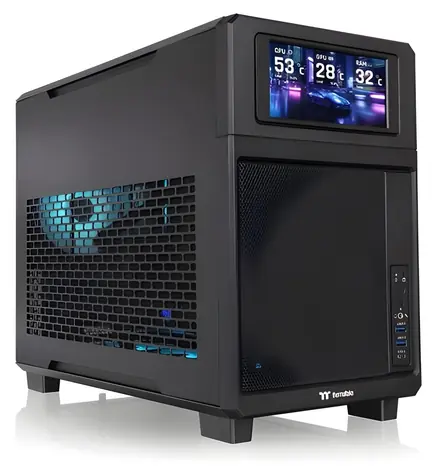 Thermaltake TR200 černá / Micro ATX / 2× USB-A 3.2 Gen 1 / 1× USB-C 3.2 Gen 2 / Bez zdroje / AIO 360 mm