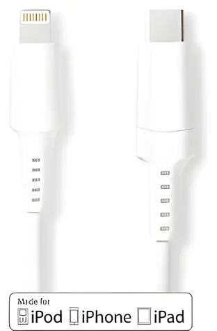 Nedis Lightning kabel 2 m bílá / Datový kabel / USB-C (M) - Lightning 8-pin (M) / 480 Mbps
