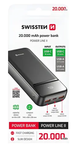 SWISSTEN POWER LINE II 20000 mAh černá / Power Bank