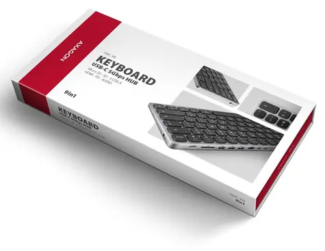 Axagon HMC-KB / USB hub s klávesnicí / USB-C 5Gbps / HDMI 4K/60Hz / 3x USB-A / SD/mSD / Audio / PD 100W / US layout