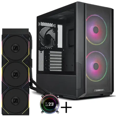 Lian Li LANCOOL 216 + HYDROSHIFT II LCD-C 360TL černá / Bundle / PC skříň E-ATX + AiO 360 mm / ARGB / LCD / Intel + AMD