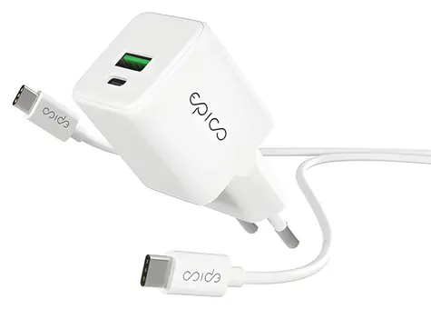 Epico UltraBoost EA20 GaN / 20W / síťový adaptér + kabel 1,2 m / bílá / 1x USB-C na USB-C