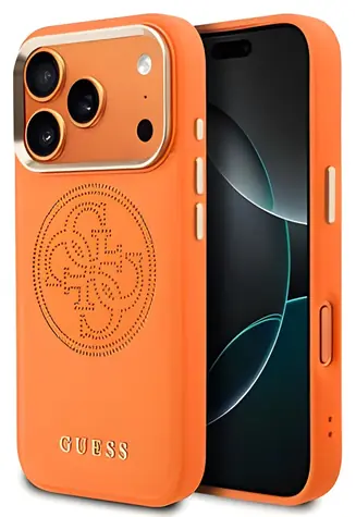 Guess PU Perforated 4G Logo Oranžová / Zadní kryt / MagSafe / iPhone 17 Pro