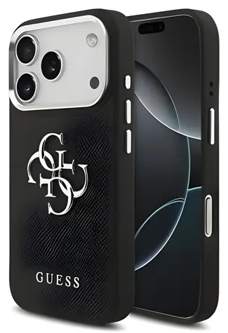 Guess PU Grained 4G Metal Logo černá pro iPhone 17 Pro / Zadní kryt