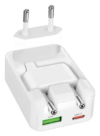 SBS Flexi bílá / Síťový adaptér / GaN / USB-A/USB-C / PD / 30W