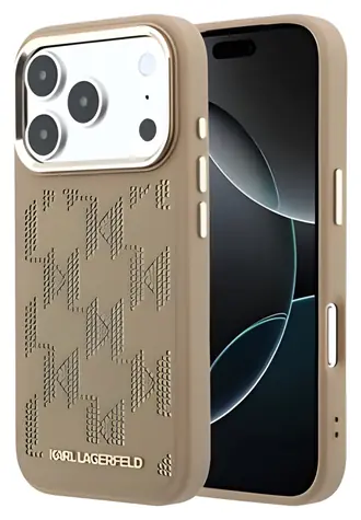 Karl Lagerfeld PU Perforated Monogram béžová / Ochranný kryt / Apple iPhone 17 Pro Max / MagSafe