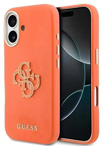Guess Grained 4G Resin Metal Logo oranžová pro iPhone 17 / Zadní kryt / PU kůže