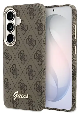 Guess PU 4G Script Metal Logo Magnetic hnědá / Zadní kryt / pro Samsung Galaxy S26 / Umělá kůže / Magnetický
