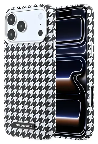 Karl Lagerfeld Houndstooth Resin Plate černá / Zadní kryt / MagSafe / PU / iPhone 17 Pro Max