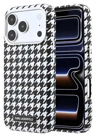 Karl Lagerfeld Houndstooth Resin Plate černá / Zadní kryt / PU koženka / MagSafe / pro iPhone 17 Pro