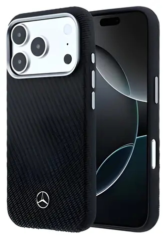 Mercedes PU Leather Wood Semi Wrap černá / Zadní kryt / MagSafe / pro iPhone 17 Pro / PU kůže