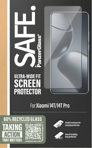 PanzerGlass SAFE UWF pro Xiaomi 14T a 14T Pro černá / Tvrzené sklo / Plně nalepovací / 0,65 mm
