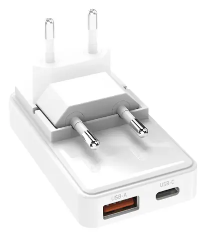 SBS Flexi bílá / Síťový adaptér / GaN / USB-A/USB-C / 65 W / PD