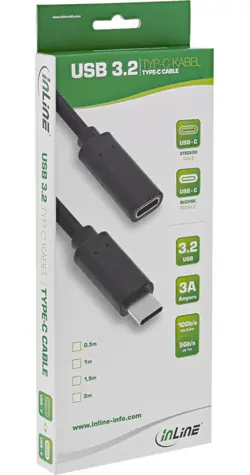 InLine USB 3.2 Gen 2 černá / Prodlužovací kabel / USB-C / USB-C / 2 m