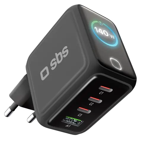SBS Smart GaN černá / Cestovní adaptér / 3x USB-C PD / USB-A / 140 W