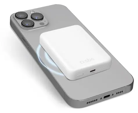 SBS PowerBank Mini Mag 5000 mAh bílá / Bezdrátová / 15 W / USB-C PD