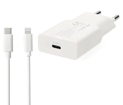 Nedis GaN 20W bílá / Síťová nabíječka / USB-C / PD3.0 / + kabel USB-C - Lightning 1 m