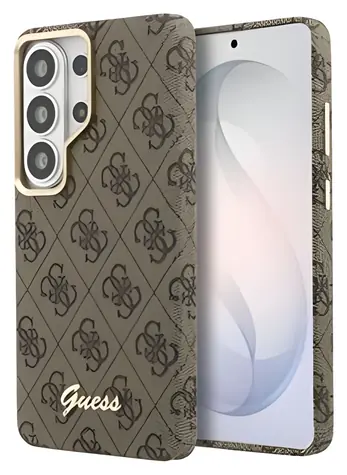 Guess PU 4G Script Metal Logo Magnetic hnědá / Zadní kryt / pro Samsung Galaxy S26 Ultra / Umělá kůže / Magnetický