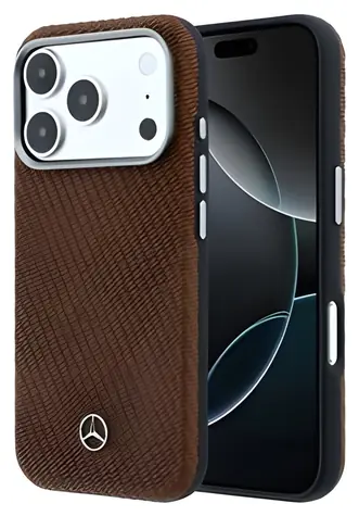 Mercedes PU Leather Wood iPhone 17 Pro Camel / Zadní kryt / MagSafe / PU kůže / dřevěný vzhled