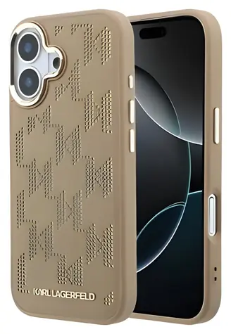 Karl Lagerfeld PU Perforated Monogram béžová / Zadní kryt / iPhone 17 / MagSafe