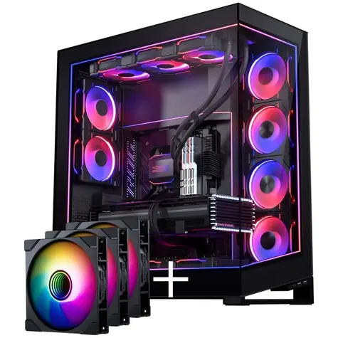PHANTEKS NV Series NV7 černá + M25 Gen2 D-RGB 3×140 mm + DRGB Kit / Full tower skříň / E-ATX / průhledná bočnice