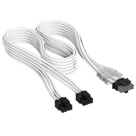 Corsair Premium Sleeved bílá / Napájecí kabel / 2x 8-Pin PCIe / 12V-2x6 (12VHPWR) / PCIe Gen5 / pro zdroje Type-5