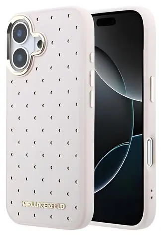Karl Lagerfeld PU Perforated Gold Dots Pink / Zadní kryt / MagSafe / PU koženka / pro iPhone 17