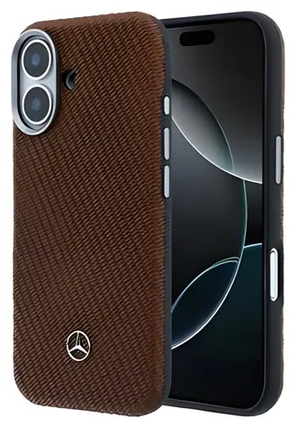 Mercedes PU Leather Wood Semi Wrap Camel / Zadní kryt / MagSafe / pro iPhone 17