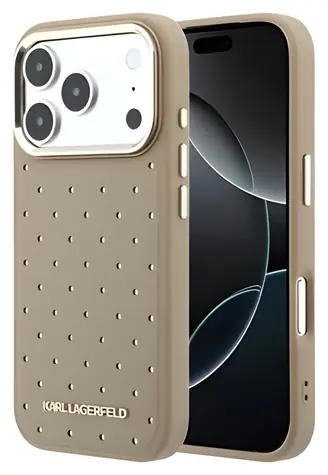 Karl Lagerfeld Perforated Gold Dots béžová iPhone 17 Pro / Zadní kryt / MagSafe / PU koženka