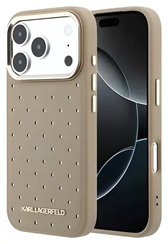 Karl Lagerfeld Perforated Gold Dots béžová iPhone 17 Pro Max / Zadní kryt / MagSafe / PU koženka