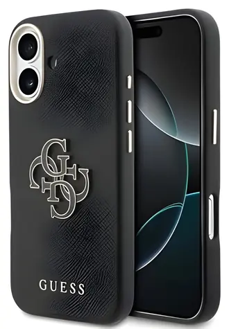 Guess PU Grained 4G Resin Metal Logo iPhone 17 černá / Zadní kryt / PU kůže / kovové logo