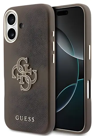 Guess PU Grained 4G Resin Metal Logo hnědá / Zadní kryt / pro iPhone 17