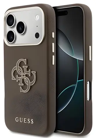 Guess PU Grained 4G Resin Metal Logo hnědá / Zadní kryt / pro iPhone 17 Pro