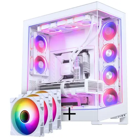 PHANTEKS NV Series NV7 bílá + M25 Gen2 D-RGB 3×140 mm + DRGB Kit / Full tower skříň / E-ATX / průhledná bočnice