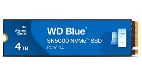 WD Blue SN5000 4TB / M.2 SSD 2280 / PCIe Gen4 x4 / čtení: 5500MBps / zápis: 5000MBps / 5y