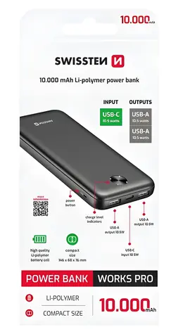 Swissten WORX PRO černá / Powerbanka / 10000 mAh