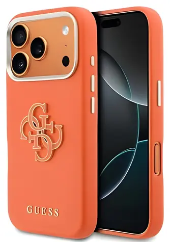 Guess Grained 4G Resin Metal Logo oranžová pro iPhone 17 Pro / Zadní kryt / PU kůže